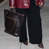 Women's Brown Leather Utility Tote Bag Purse With Laptop and Multiple pockets. Handcrafted. Quiet Luxury